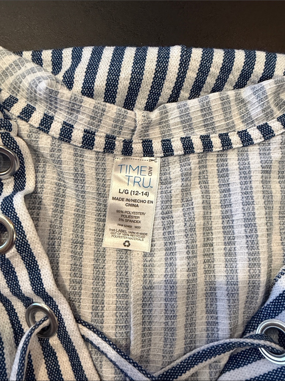 Time and Tru Navy & White Striped Hooded Lace-Up Swim Coverup - Picture 3 of 3